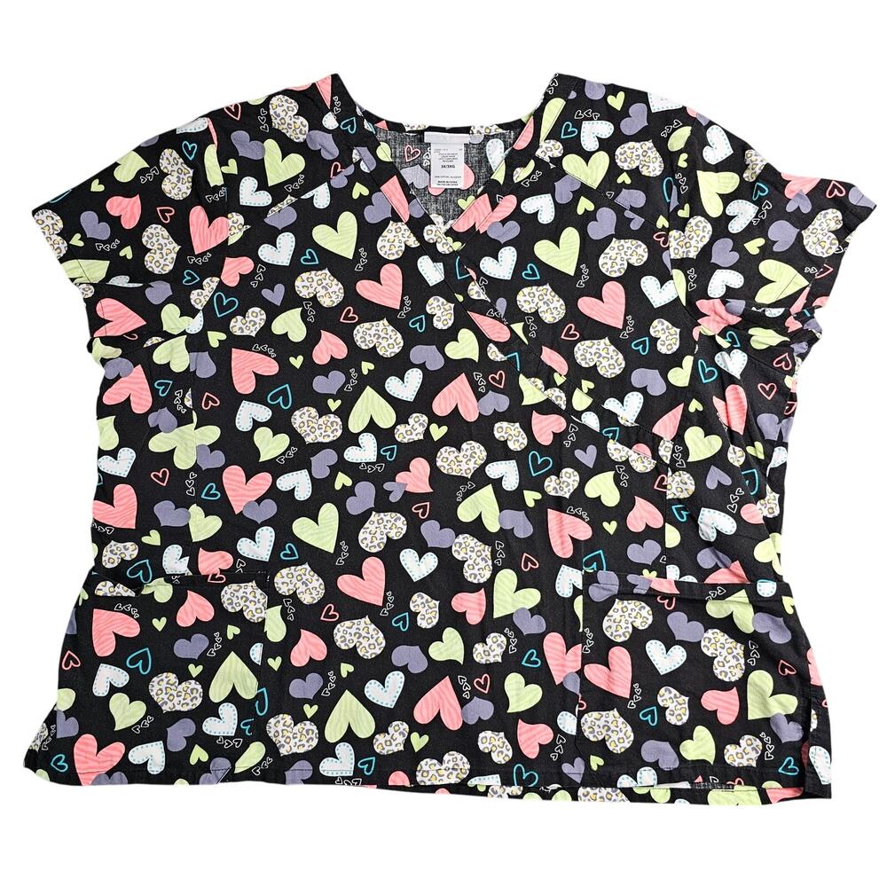 Scrub Top Scrubstar Hearts Novelty Print V-Neck 2 Pocket Women's Size 3X